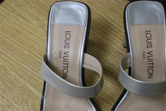 A pair of Louis Vuitton silver heeled sandals (boxed) size 37